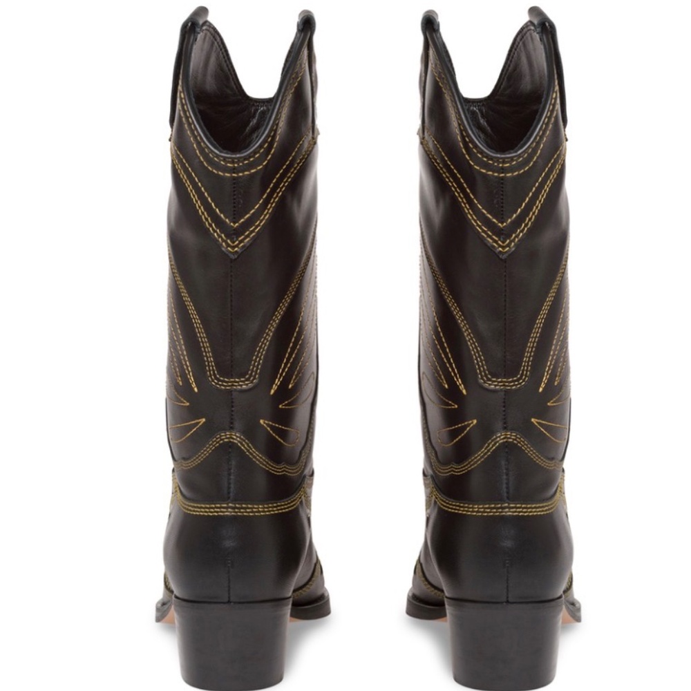 GANNI Mid Shaft Embroidered Western Cowboy Boots High Texas Boot Black Size 40 9 - Picture 4 of 16
